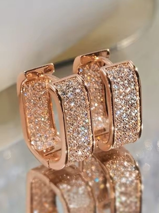 Anthropologie Jewelry - Rose Gold Crystal Pavé Huggie Earrings